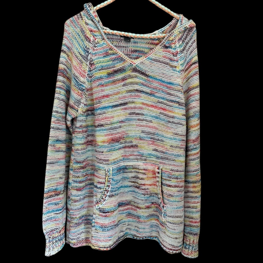 Eddie Bauer Rainbow Hooded Sweater XL Kangaroo Pocket Cozy Boho Festival Coastal
